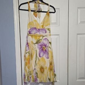 Ruby Rox Floral Halter Spring Lined  Dress with Yellow and Purple Flowers